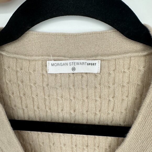 Morgan Stewart Sport Cashmere Cable Knit Tennis Cardigan‎ Sweater Tan Beige XS - Picture 6 of 7